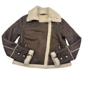 Free People Cropped Sherpa Vegan Suede Moto/Aviator Jacket/Coat Women's Size S